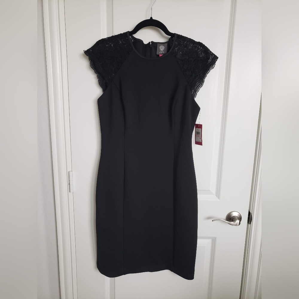 NWT Vince Camuto Black Lace Short Sleeve Womens Cocktail Dress Size 10